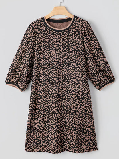 Hazel Blues® |  Leopard Print Bubble Sleeve Shift Mini Dress