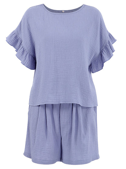 Hazel Blues® |  Ruffled Round Neck Top and Shorts Set