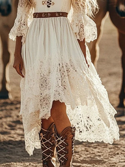 Hazel Blues® |  Lace Trimmed High-Low Dress