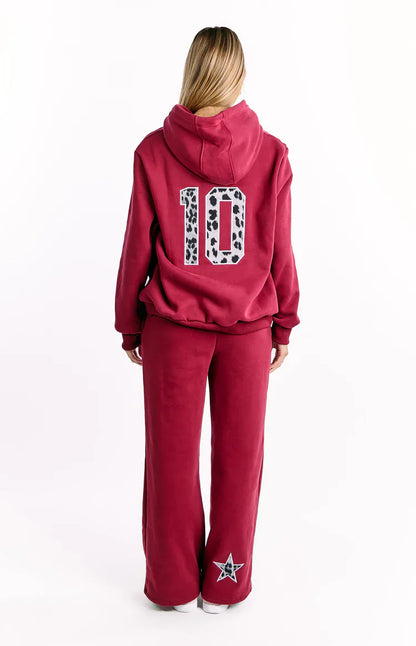 Beginning Burgundy Leopard Star Hoodie