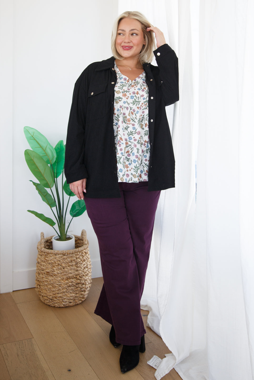 Hazel Blues® |  Petunia High Rise Wide Leg Jeans in Plum