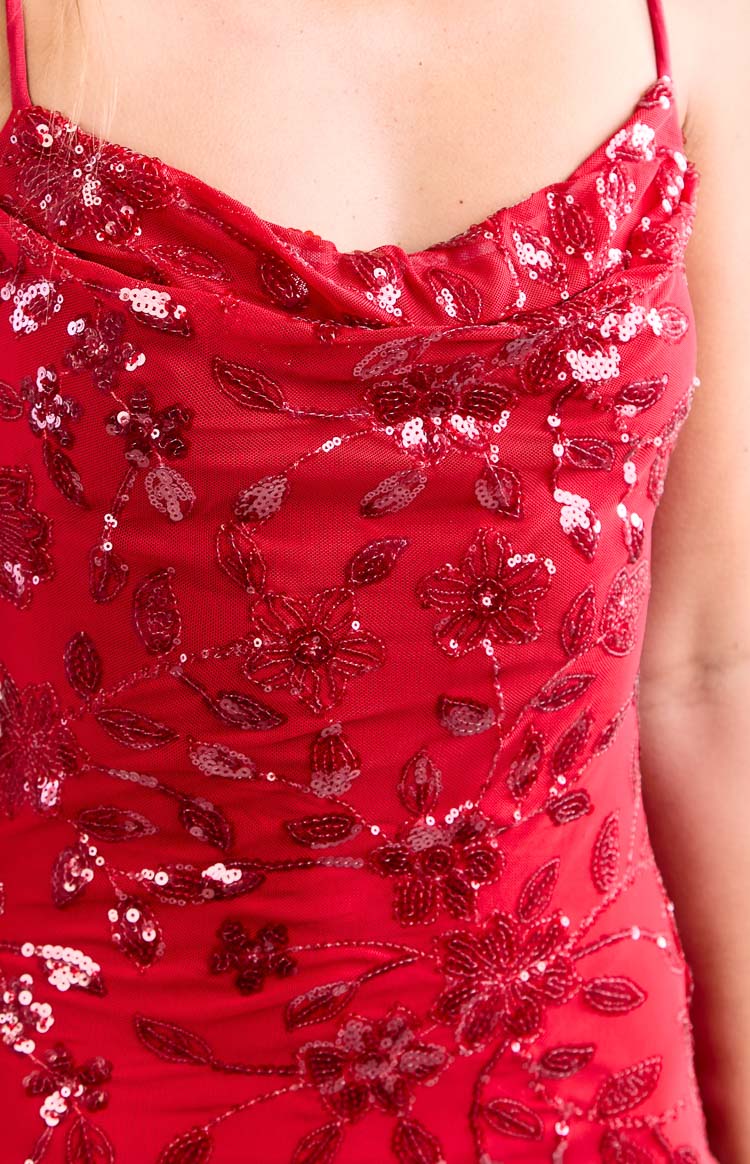 Cordae Red Sequin Party Mini Dress