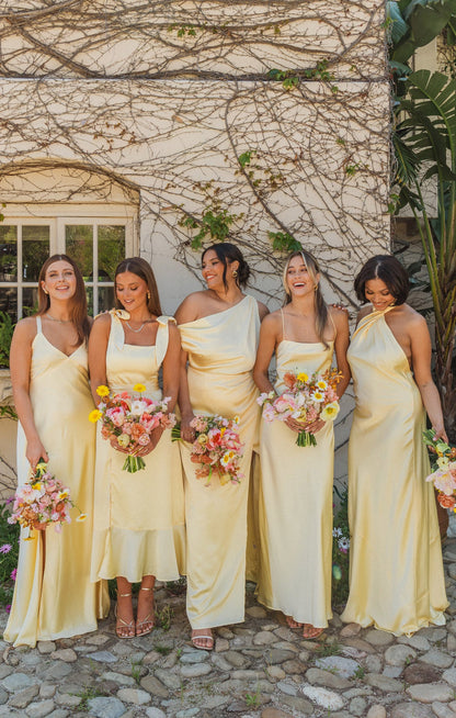 Garden Midi Dress ~ Pale Yellow Luxe Satin