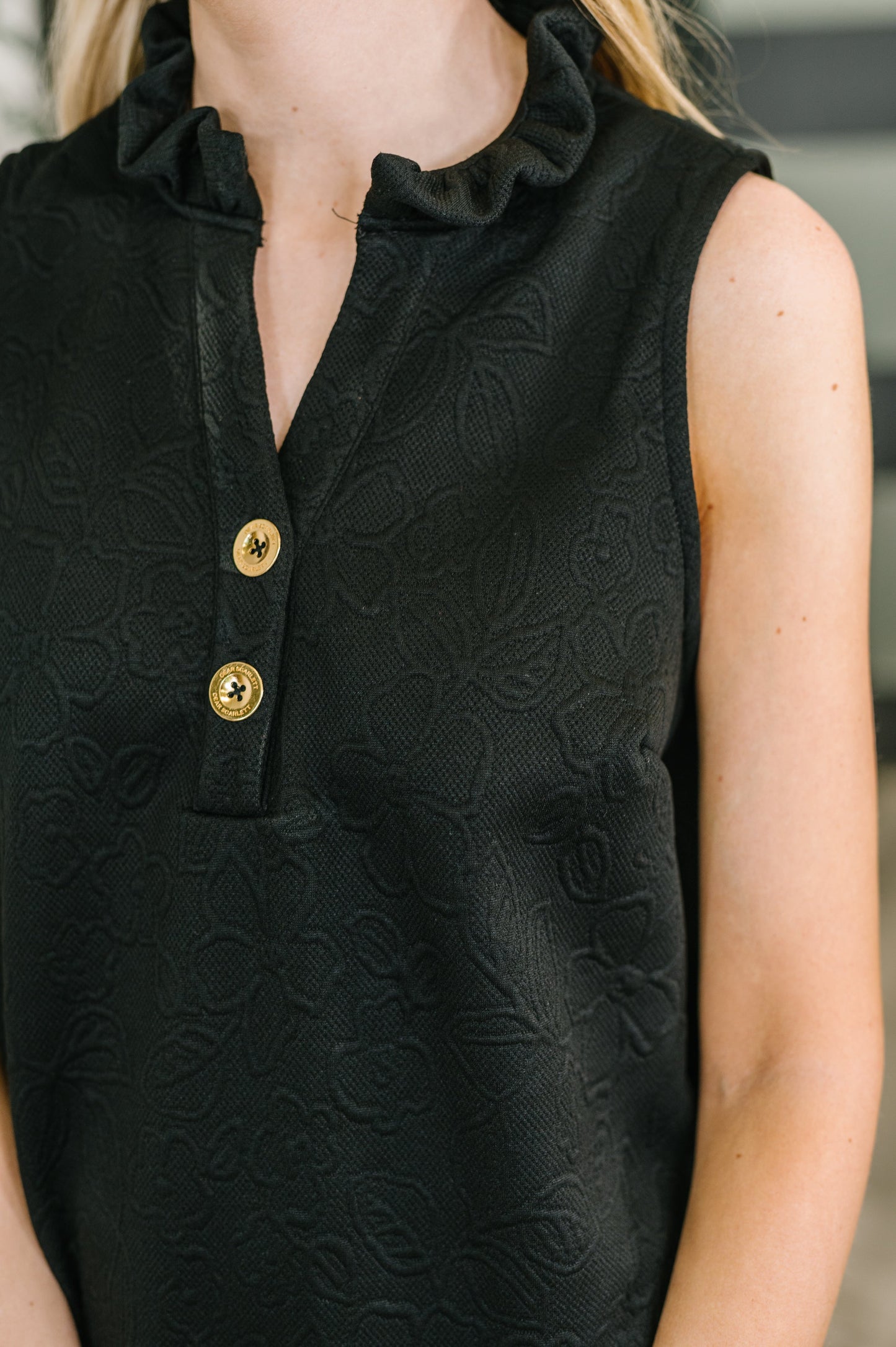 Hazel Blues® |  High Tide High Neck Embossed Sleeveless Dress in Black