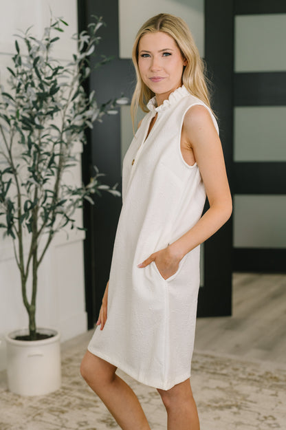 Hazel Blues® |  High Tide High Neck Embossed Sleeveless Dress in Off White
