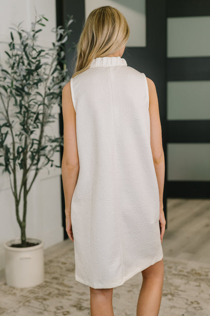 Hazel Blues® |  High Tide High Neck Embossed Sleeveless Dress in Off White