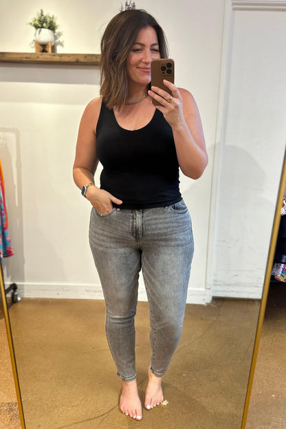 Hazel Blues® |  Charlotte High Rise Stone Wash Slim Jeans in Gray