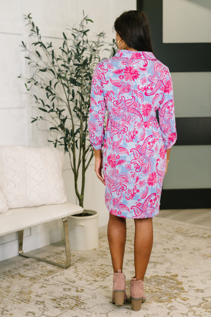 Hazel Blues® |  Inspire Collared Dress in Pink Paisley