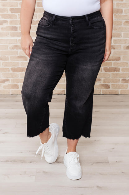 Hazel Blues® |  Ryan High Rise Button Fly Wide Leg Crop Jeans