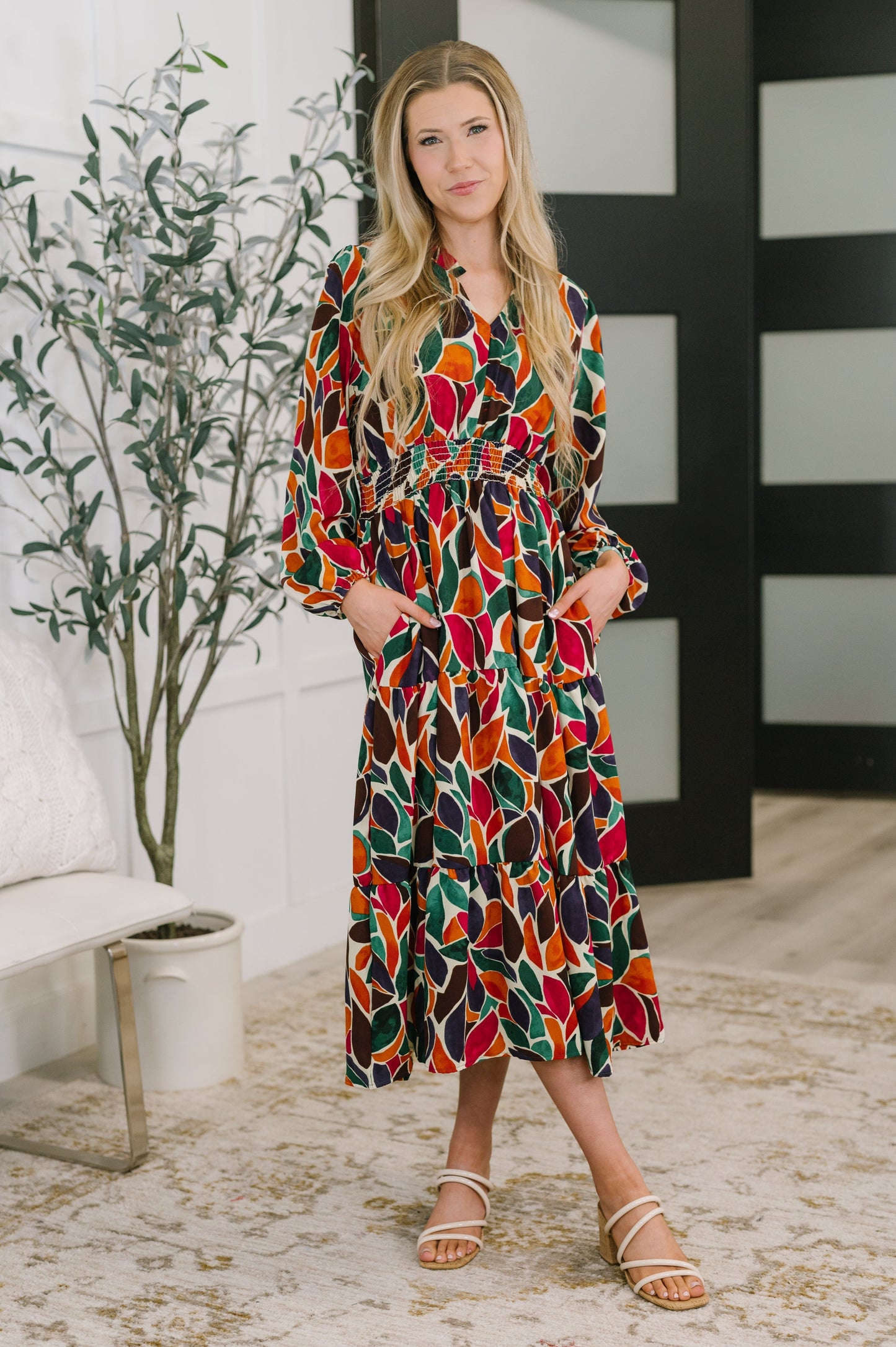 Hazel Blues® |  Leafing it All Behind Long Sleeve Tiered Dress