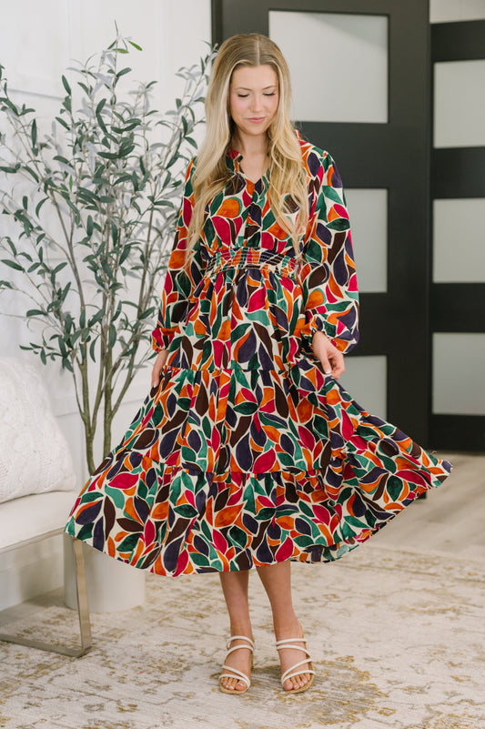 Hazel Blues® |  Leafing it All Behind Long Sleeve Tiered Dress