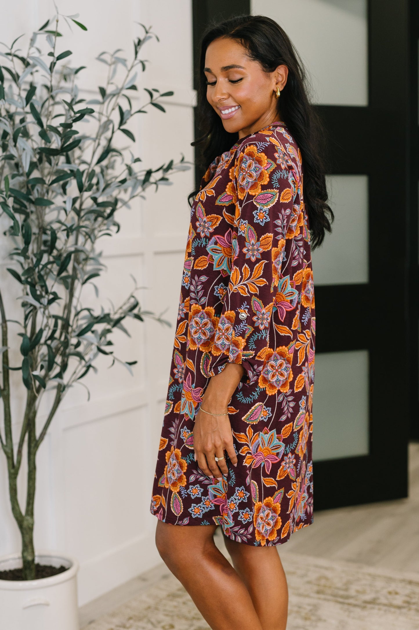 Hazel Blues® |  Lizzy Long Sleeve Dress in Chocolate Floral