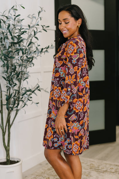 Hazel Blues® |  Lizzy Long Sleeve Dress in Chocolate Floral