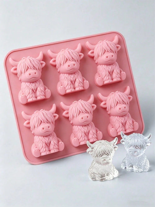 1pc Highland Cow Silicone Ice Cube Tray, 3D Cute Cow Shaped Silicone Ice Mold, Suitable For Whiskey, Cocktails And Baking, Silicone Mold Also Suitable For Easter And Holiday Decorations, Party Supplies, Kitchen Decor, Holiday Essential