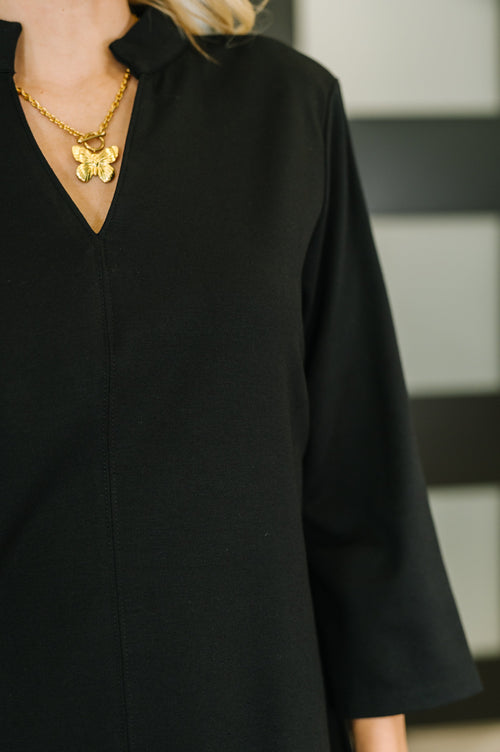 Hazel Blues® |  Portfolio Quarter Sleeve Dress in Black