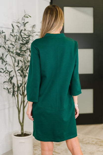 Hazel Blues® |  Portfolio Quarter Sleeve Dress in Hunter Green