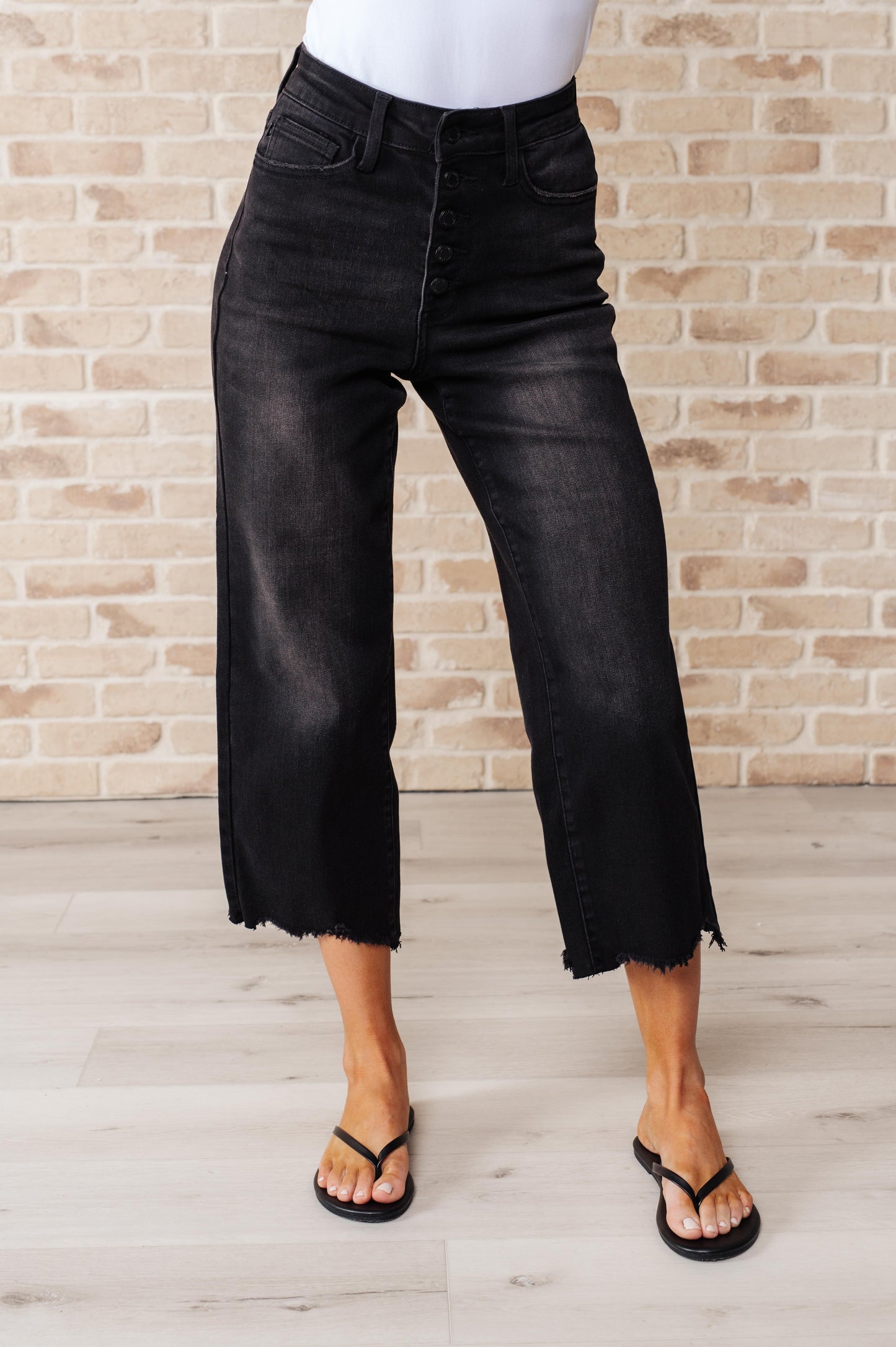 Hazel Blues® |  Ryan High Rise Button Fly Wide Leg Crop Jeans
