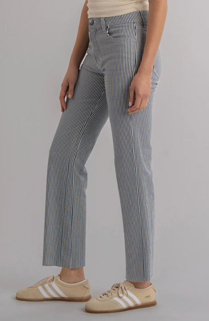 Kut Kelsey High Rise Fab AB Ankle Flare Raw Hem Stripes