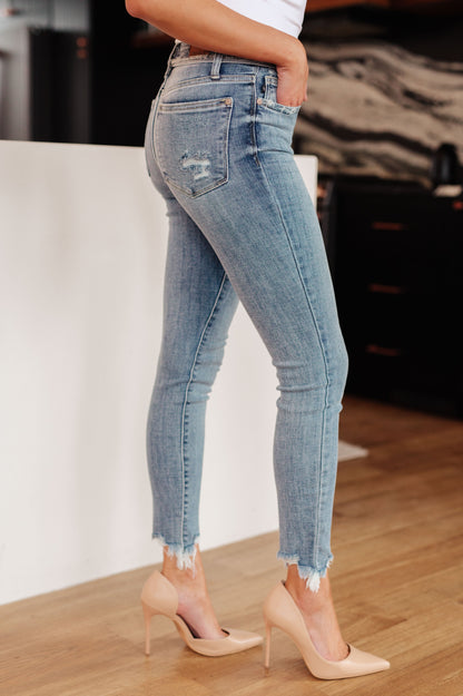 Hazel Blues® |  Sherry Mid Rise Release Waistband Detail Skinny