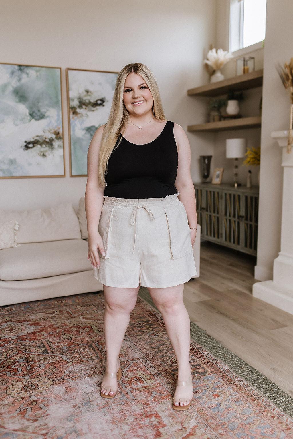 Hazel Blues® |  Sitting, Waiting, Wishing Linen Blend Shorts in Oatmeal