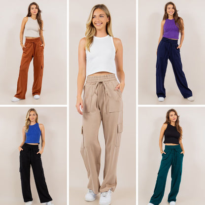 Hazel Blues® |  PREORDER: Ponte Stretch Cargo Pants In Five Colors