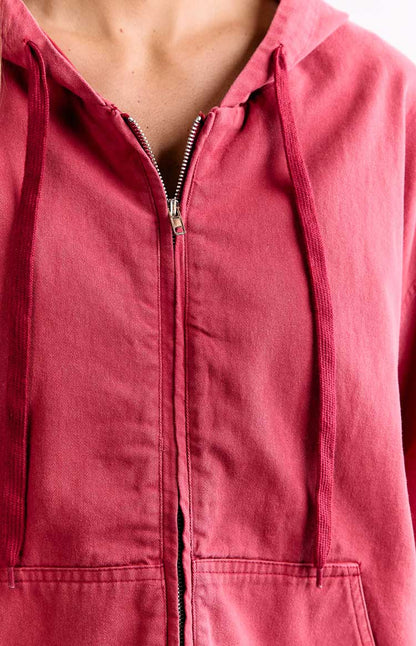 Tate Washed Red Oversized Hooded Jacket
