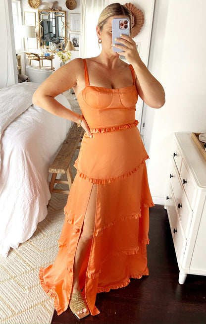 Lady Corset Dress ~ Cantaloupe Luxe Satin