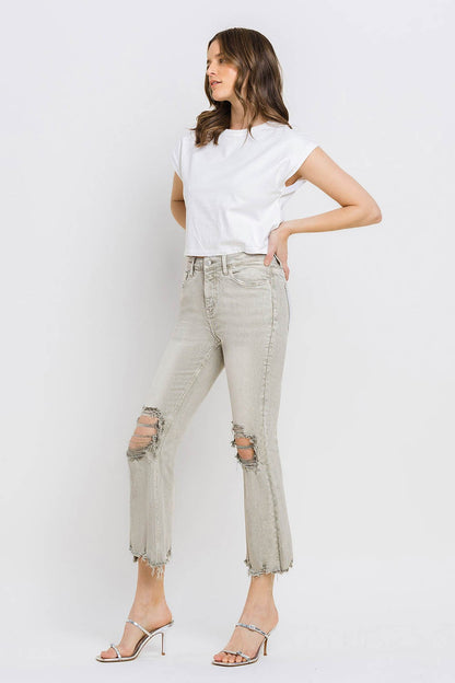 Hazel Blues® |  Lovervet Distressed Raw Hem Cropped Flare Jeans