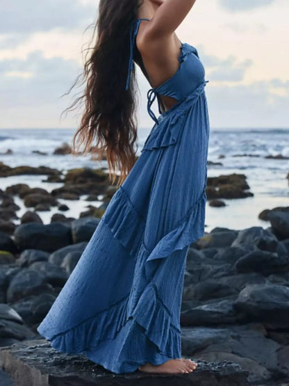 Hazel Blues® |  Ruffled Halter Neck Maxi Dress
