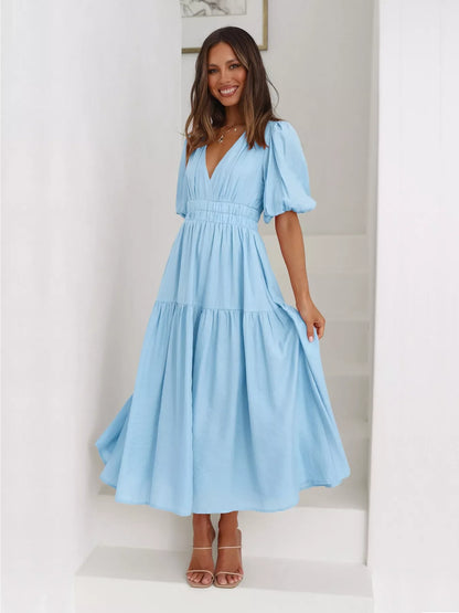 Hazel Blues® |  Tiered Puff Sleeve Midi Dress