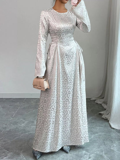 Hazel Blues® |  Leopard Lace Up Long Sleeve Maxi Dress
