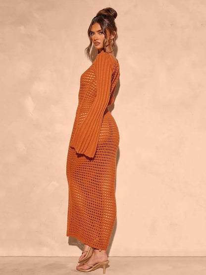 Hazel Blues® |  Openwork Square Neck Flare Sleeve Cover-Up Dress