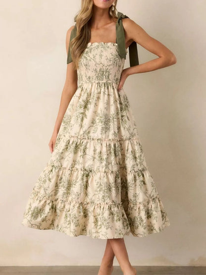 Hazel Blues® |  Floral Print Tiered Midi Dress with Tie Straps