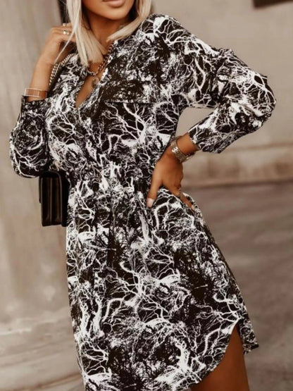 Hazel Blues® |  Printed Button Front Long Sleeve Dress