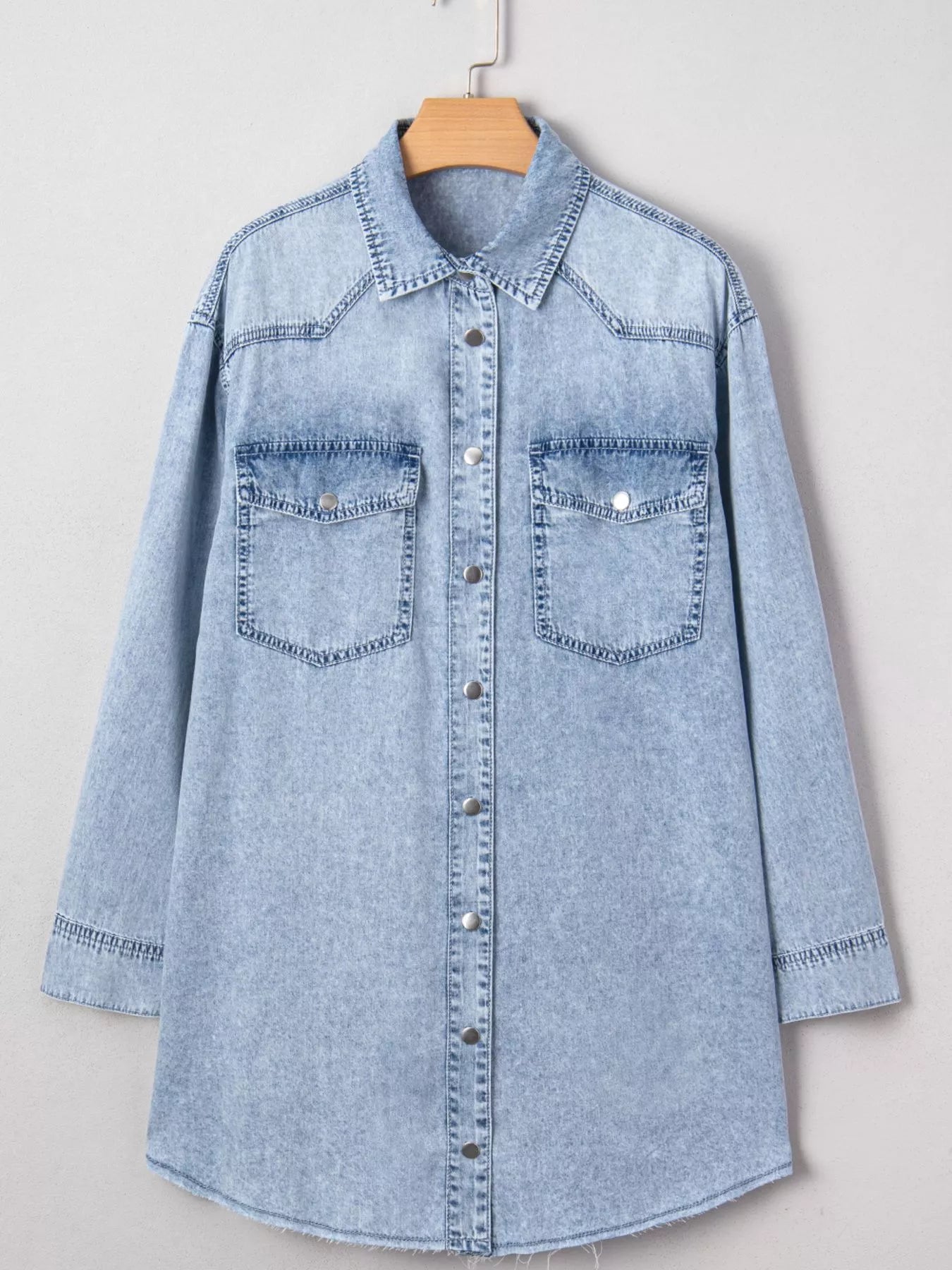 Hazel Blues® |  Chest Pocket Raw Hem Denim Loose Shirt Dress