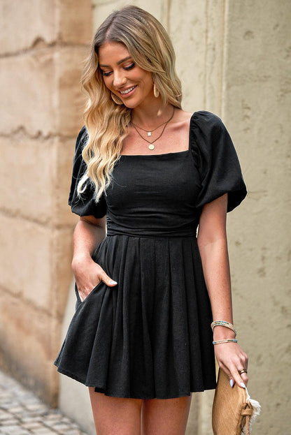 Hazel Blues® | Square Neck Pleated Dress with Pockets