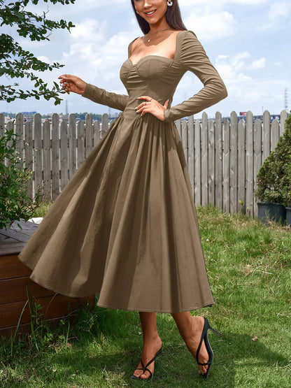 Hazel Blues® |  Sweetheart Neckline Long Sleeve A-Line Midi Dress