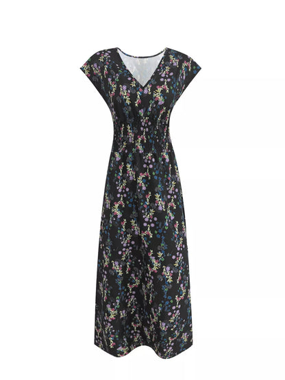 Hazel Blues® | Floral V-Neck Cap Sleeve Maxi Dress