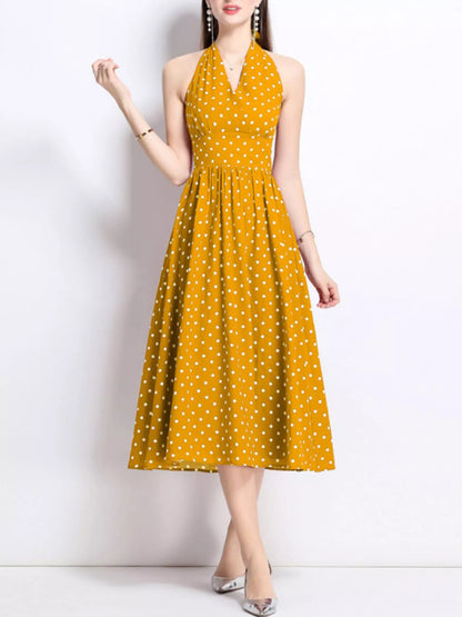 Hazel Blues® |  Polka Dot Halter Neck Midi Dress