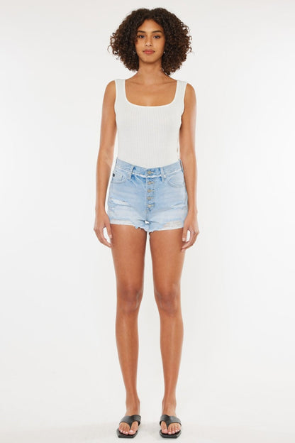Hazel Blues® |  Kancan Distressed Button Fly Denim Shorts