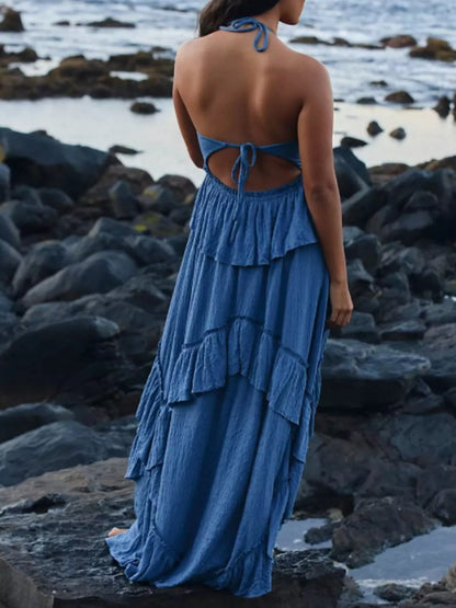 Hazel Blues® |  Ruffled Halter Neck Maxi Dress