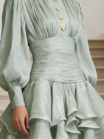 Hazel Blues® |  Ruffled Layered Lantern Sleeve Mini Dress