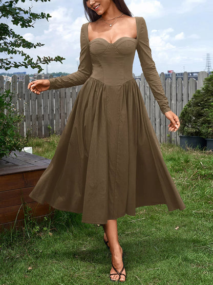 Hazel Blues® |  Sweetheart Neckline Long Sleeve A-Line Midi Dress