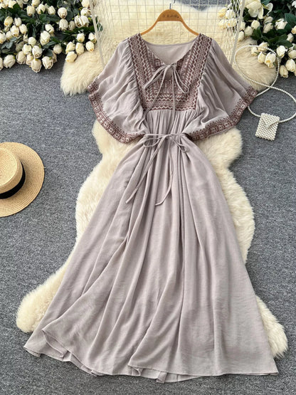 Hazel Blues® |  Tie Neck Short Sleeve Dress