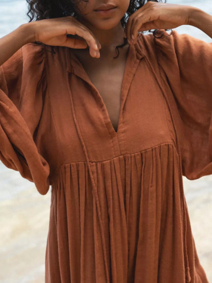 Hazel Blues® |  Tie Neck 3/4 Sleeve Midi Dress