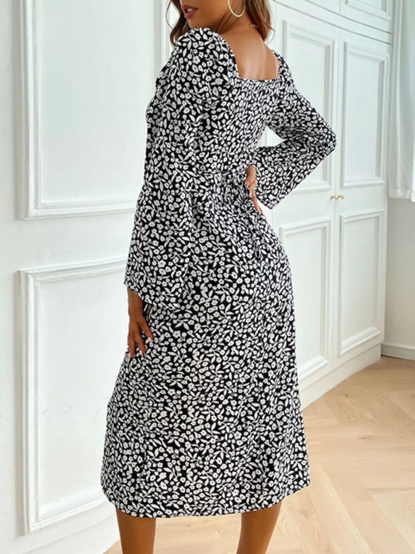 Hazel Blues® |  Printed Tie Flare Sleeve Midi Dress