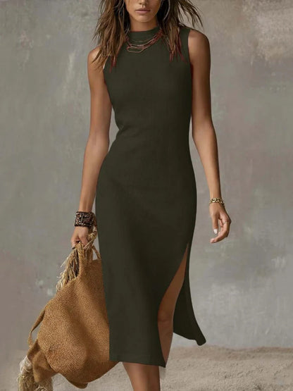 Hazel Blues® | Sleeveless Mock Neck Slit Midi Dress