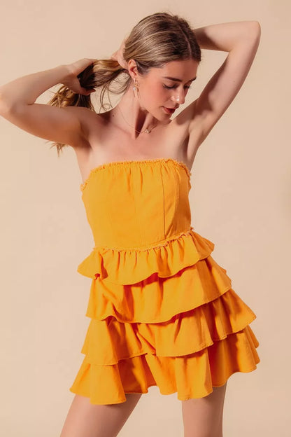 Hazel Blues® |  SO ME Strapless Ruffle Layered Game Day Cheer Up Dress