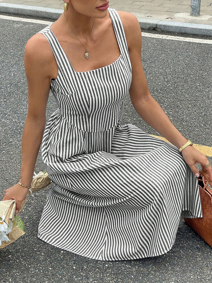 Hazel Blues® |  Striped Square Neck Midi Dress