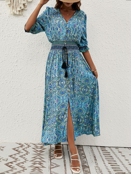 Hazel Blues® |  Paisley Print Half Sleeve Slit Midi Dress